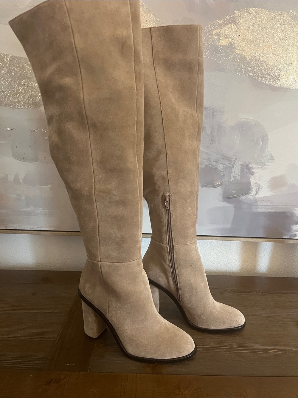 Giani Bernini Beige Suede Over-the-Knee Block Heel Boots